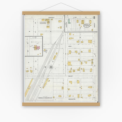 Old map wall art mockup — magnetic wood frame on white wall — Sanborn Fire Insurance Map from Byron, Ogle County, Illinois (1904), Sheet #0002