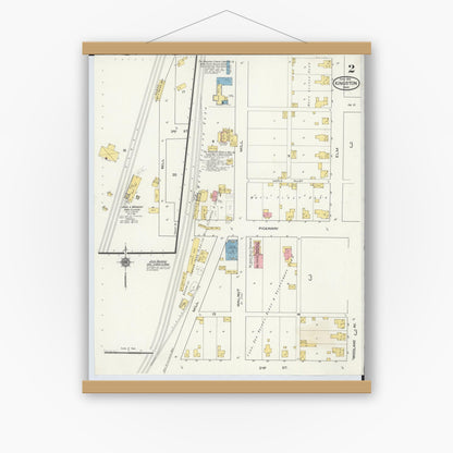 Old map wall art mockup — magnetic wood frame on white wall — Sanborn Fire Insurance Map from Kingston, Ross County, Ohio (1915), Sheet #0002