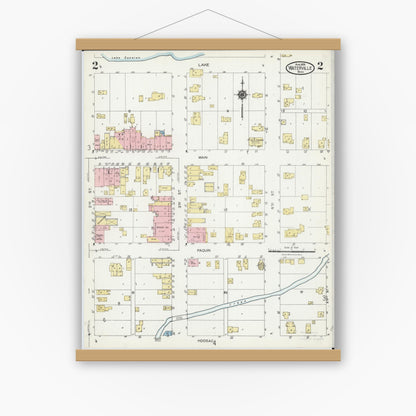 Old map wall art mockup — magnetic wood frame on white wall — Sanborn Fire Insurance Map from Waterville, Le Sueur County, Minnesota (1924), Sheet #0002