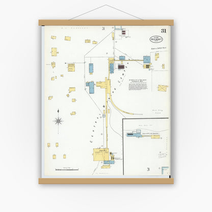Old map wall art mockup — magnetic wood frame on white wall — Sanborn Fire Insurance Map from Red Jacket, Houghton County, Michigan (1900), Sheet #0031