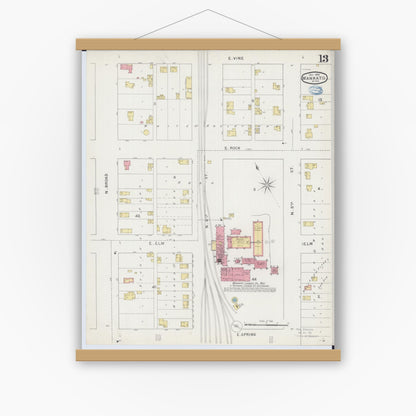 Old map wall art mockup — magnetic wood frame on white wall — Sanborn Fire Insurance Map from Mankato, Blue Earth County, Minnesota (1894), Sheet #0013