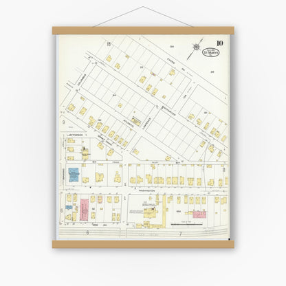 Old map wall art mockup — magnetic wood frame on white wall — Sanborn Fire Insurance Map from Saint Marys, Elk County, Pennsylvania (1915), Sheet #0010