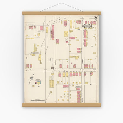 Old map wall art mockup — magnetic wood frame on white wall — Sanborn Fire Insurance Map from East Greenville, Montgomery County, Pennsylvania (1922), Sheet #0003