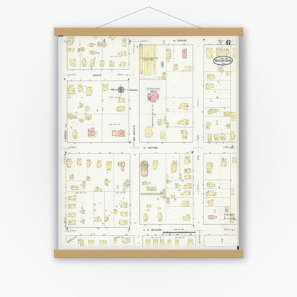 Old map wall art mockup — magnetic wood frame on white wall — Sanborn Fire Insurance Map from Beaver Dam, Dodge County, Wisconsin (1914), Sheet #0006