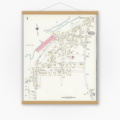 Old map wall art mockup — magnetic wood frame on white wall — Sanborn Fire Insurance Map from Maynard, Middlesex County, Massachusetts (1924), Sheet #0007