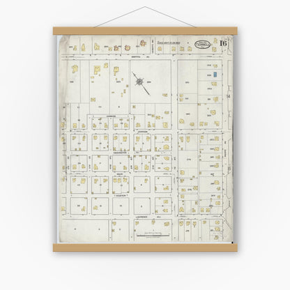 Old map wall art mockup — magnetic wood frame on white wall — Sanborn Fire Insurance Map from Terrell, Kaufman County, Texas (1921), Sheet #0016