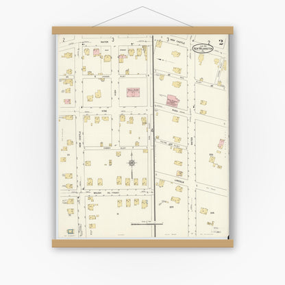 Old map wall art mockup — magnetic wood frame on white wall — Sanborn Fire Insurance Map from New Wilmington, Lawrence County, Pennsylvania (1912), Sheet #0002