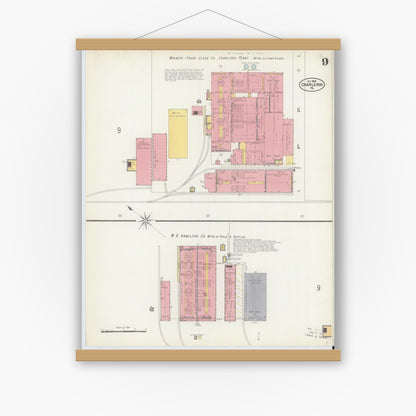 Old map wall art mockup — magnetic wood frame on white wall — Sanborn Fire Insurance Map from Charleroi, Washington County, Pennsylvania (1902), Sheet #0009
