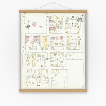 Old map wall art mockup — magnetic wood frame on white wall — Sanborn Fire Insurance Map from Scottsburg, Scott County, Indiana (1906), Sheet #0005