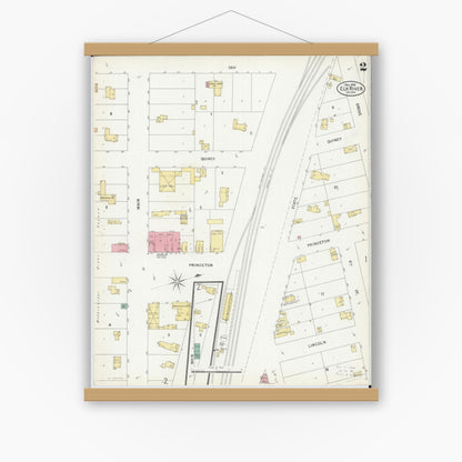 Old map wall art mockup — magnetic wood frame on white wall — Sanborn Fire Insurance Map from Elk River, Sherburne County, Minnesota (1899), Sheet #0002