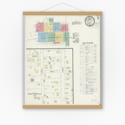 Old map wall art mockup — magnetic wood frame on white wall — Sanborn Fire Insurance Map from Terrell, Kaufman County, Texas (1897), Sheet #0001