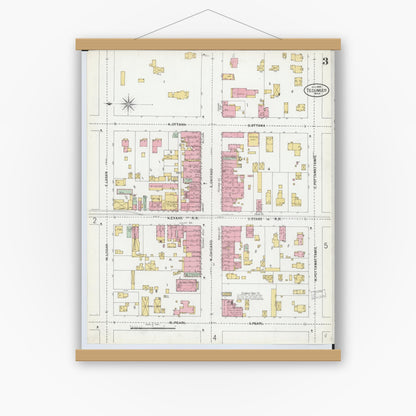 Old map wall art mockup — magnetic wood frame on white wall — Sanborn Fire Insurance Map from Tecumseh, Lenawee County, Michigan (1899), Sheet #0003