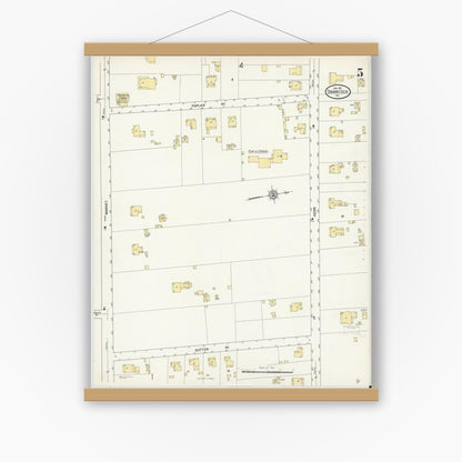 Old map wall art mockup — magnetic wood frame on white wall — Sanborn Fire Insurance Map from Onancock, Accomack County, Virginia (1912), Sheet #0005