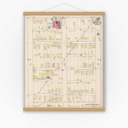 Old map wall art mockup — magnetic wood frame on white wall — Sanborn Fire Insurance Map from Marinette, Marinette County, Wisconsin (1921), Sheet #0020