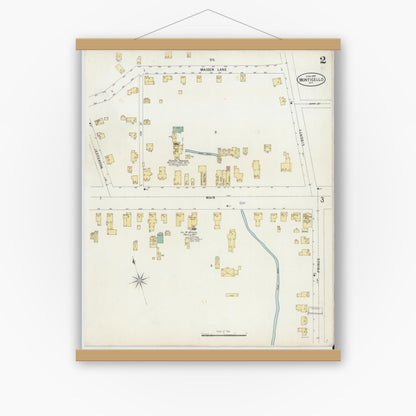 Old map wall art mockup — magnetic wood frame on white wall — Sanborn Fire Insurance Map from Monticello, Sullivan County, New York (1897), Sheet #0002