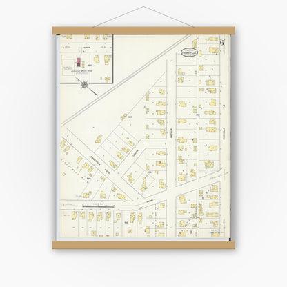 Old map wall art mockup — magnetic wood frame on white wall — Sanborn Fire Insurance Map from Hicksville, Defiance County, Ohio (1913), Sheet #0006