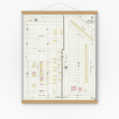 Old map wall art mockup — magnetic wood frame on white wall — Sanborn Fire Insurance Map from Whiting, Lake County, Indiana (1896), Sheet #0005