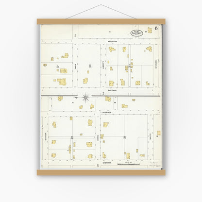 Old map wall art mockup — magnetic wood frame on white wall — Sanborn Fire Insurance Map from Pilot Point, Denton County, Texas (1907), Sheet #0006