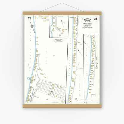 Old map wall art mockup — magnetic wood frame on white wall — Sanborn Fire Insurance Map from Salem, Salem County, New Jersey (1923), Sheet #0021