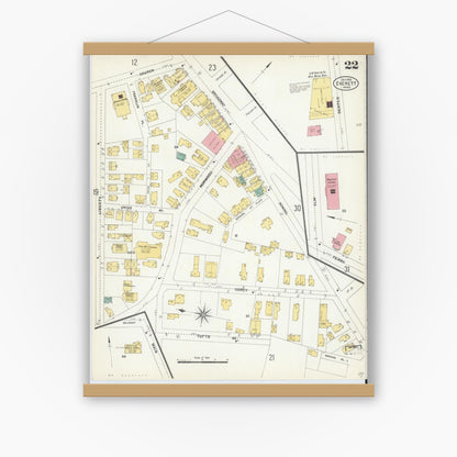 Old map wall art mockup — magnetic wood frame on white wall — Sanborn Fire Insurance Map from Everett, Middlesex County, Massachusetts (1903), Sheet #0022
