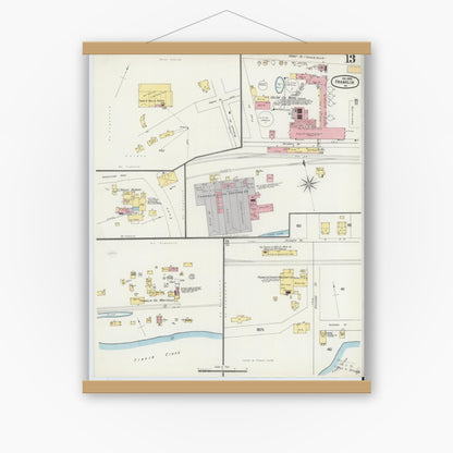Old map wall art mockup — magnetic wood frame on white wall — Sanborn Fire Insurance Map from Franklin, Venango County, Pennsylvania (1896), Sheet #0013