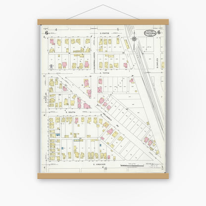 Old map wall art mockup — magnetic wood frame on white wall — Sanborn Fire Insurance Map from Fostoria, Seneca, Hancock, And Wood Counties, Ohio (1924), Sheet #0006
