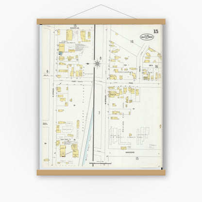 Old map wall art mockup — magnetic wood frame on white wall — Sanborn Fire Insurance Map from Sault Sainte Marie, Chippewa County, Michigan (1902), Sheet #0015