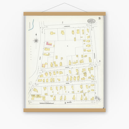 Old map wall art mockup — magnetic wood frame on white wall — Sanborn Fire Insurance Map from Wakefield, Middlesex County, Massachusetts (1909), Sheet #0003