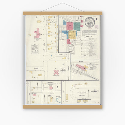 Old map wall art mockup — magnetic wood frame on white wall — Sanborn Fire Insurance Map from Holden, Johnson County, Missouri (1907) - Complete Map Set