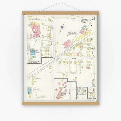 Old map wall art mockup — magnetic wood frame on white wall — Sanborn Fire Insurance Map from Newark, Licking County, Ohio (1912), Sheet #0025