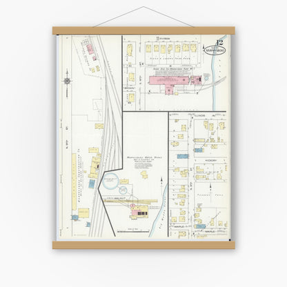 Old map wall art mockup — magnetic wood frame on white wall — Sanborn Fire Insurance Map from Murphysboro, Jackson County, Illinois (1914), Sheet #0012