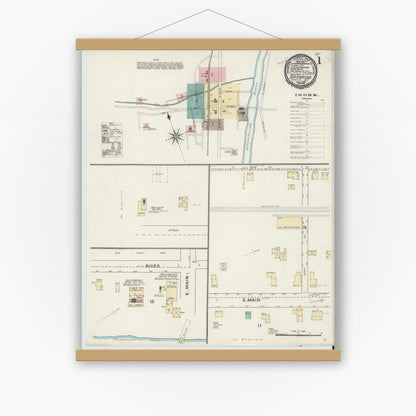 Old map wall art mockup — magnetic wood frame on white wall — Sanborn Fire Insurance Map from Bainbridge, Chenango County, New York (1891) - Complete Map Set