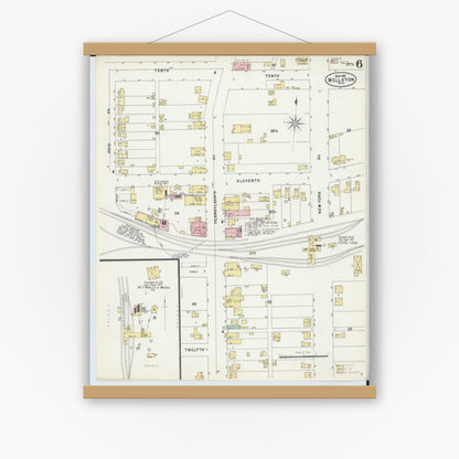 Old map wall art mockup — magnetic wood frame on white wall — Sanborn Fire Insurance Map from Wellston, Jackson County, Ohio (1897), Sheet #0006
