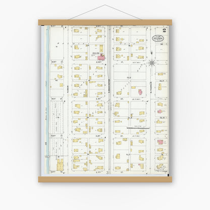 Old map wall art mockup — magnetic wood frame on white wall — Sanborn Fire Insurance Map from Delphos, Van Wert And Allen Counties, Ohio (1899), Sheet #0002