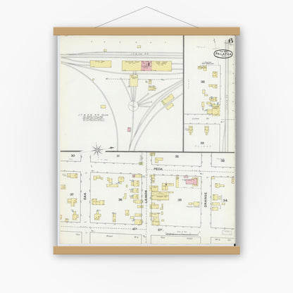 Old map wall art mockup — magnetic wood frame on white wall — Sanborn Fire Insurance Map from Palatka, Putnam County, Florida (1892), Sheet #0006