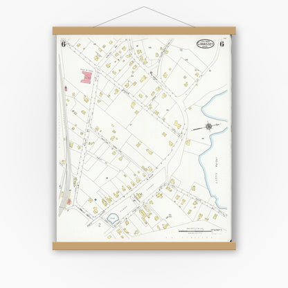 Old map wall art mockup — magnetic wood frame on white wall — Sanborn Fire Insurance Map from Cohasset, Norfolk County, Massachusetts (1928), Sheet #0006