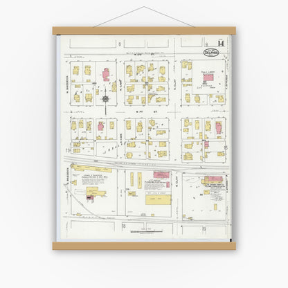 Old map wall art mockup — magnetic wood frame on white wall — Sanborn Fire Insurance Map from Delphos, Van Wert And Allen Counties, Ohio (1921), Sheet #0014