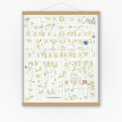 Old map wall art mockup — magnetic wood frame on white wall — Sanborn Fire Insurance Map from Saint Paris, Champaign County, Ohio (1927), Sheet #0003