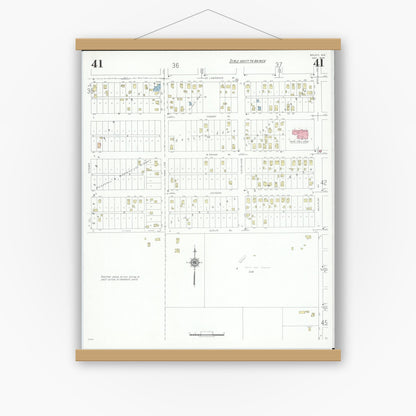 Old map wall art mockup — magnetic wood frame on white wall — Sanborn Fire Insurance Map from Beloit, Rock County, Wisconsin (1939), Sheet #0041