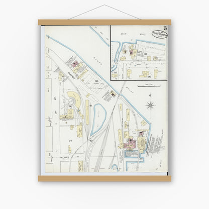 Old map wall art mockup — magnetic wood frame on white wall — Sanborn Fire Insurance Map from Port Huron, Saint Clair County, Michigan (1887), Sheet #0005