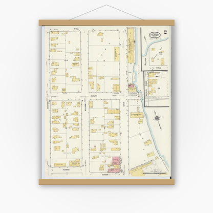 Old map wall art mockup — magnetic wood frame on white wall — Sanborn Fire Insurance Map from Huron, Erie County, Ohio (1916), Sheet #0002