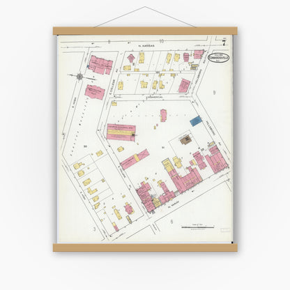 Old map wall art mockup — magnetic wood frame on white wall — Sanborn Fire Insurance Map from Edwardsville, Madison County, Illinois (1921), Sheet #0007