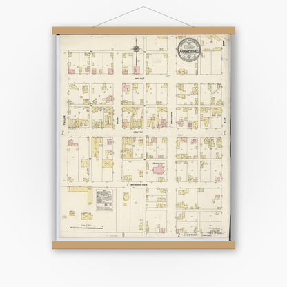 Old map wall art mockup — magnetic wood frame on white wall — Sanborn Fire Insurance Map from Farmersville, Montogomery County, Ohio (1912) - Complete Map Set