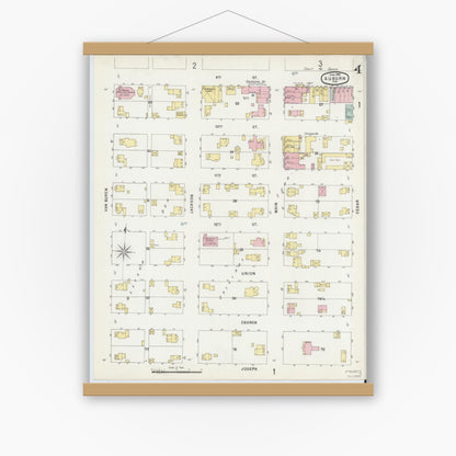 Old map wall art mockup — magnetic wood frame on white wall — Sanborn Fire Insurance Map from Auburn, De Kalb County, Indiana (1896), Sheet #0004