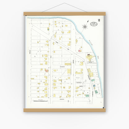 Old map wall art mockup — magnetic wood frame on white wall — Sanborn Fire Insurance Map from Sabula, Jackson County, Iowa (1905), Sheet #0002