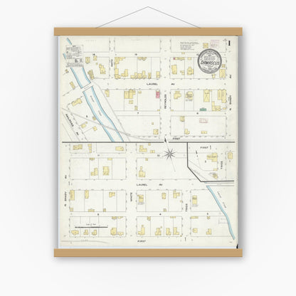 Old map wall art mockup — magnetic wood frame on white wall — Sanborn Fire Insurance Map from Damascus, Washington County, Virginia (1908) - Complete Map Set