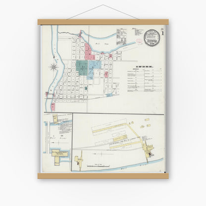 Old map wall art mockup — magnetic wood frame on white wall — Sanborn Fire Insurance Map from Shawano, Shawano County, Wisconsin (1894) - Complete Map Set