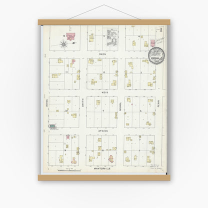 Old map wall art mockup — magnetic wood frame on white wall — Sanborn Fire Insurance Map from Kasson, Dodge County, Minnesota (1891) - Complete Map Set