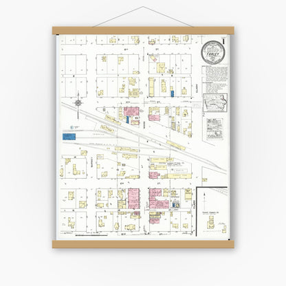 Old map wall art mockup — magnetic wood frame on white wall — Sanborn Fire Insurance Map from Farley, Dubuque County, Iowa (1921) â€” Complete Set