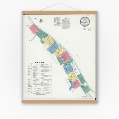 Old map wall art mockup — magnetic wood frame on white wall — Sanborn Fire Insurance Map from Wellsville, Columbiana County, Ohio (1903) - Complete Map Set